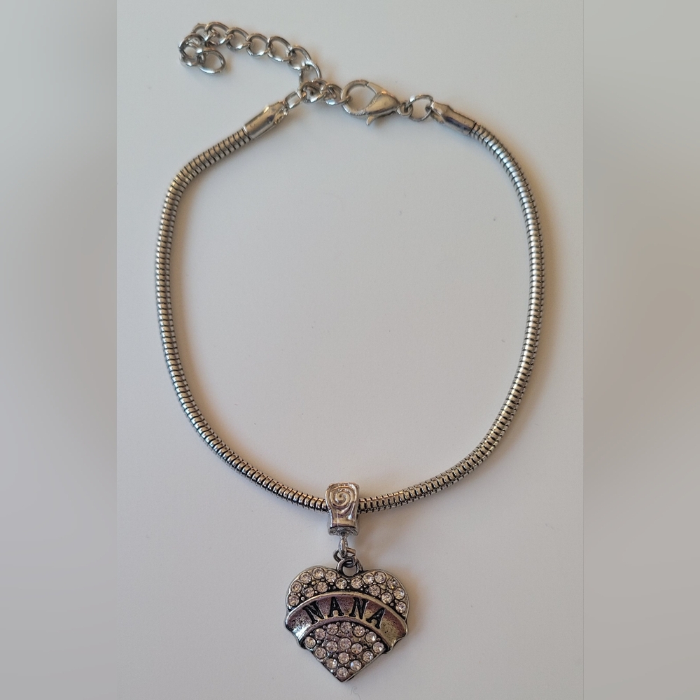 Snake Chain Charm Bracelet Nana Rhinestone Heart